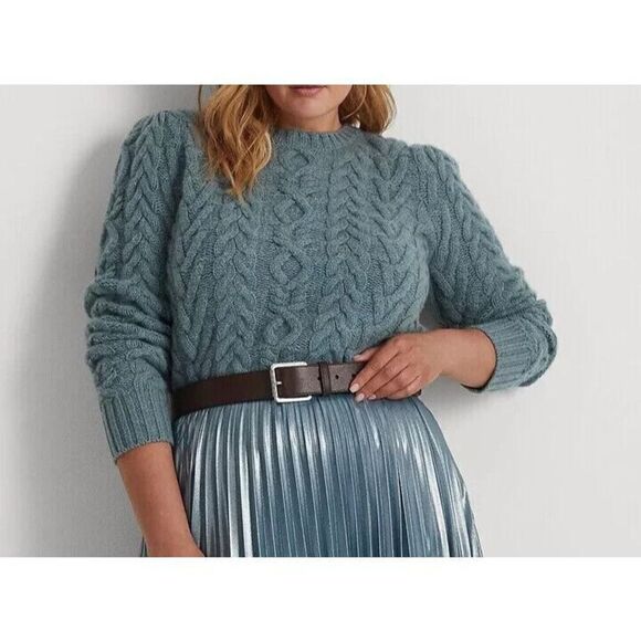 Lauren Ralph Lauren Women Sz 3X Green Aran-Knit Wool-Cashmere Sweater - Picture 9 of 9